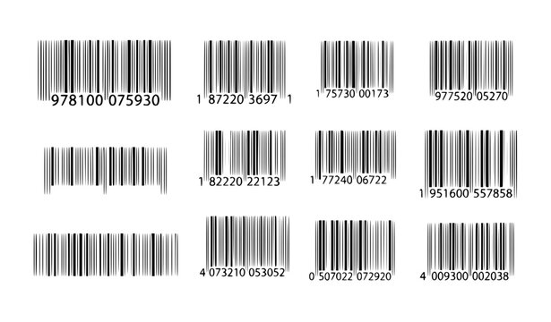 Retail barcode vector set monochrome identification codes isolated on white