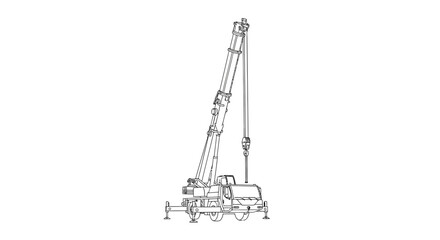Line Drawing of a Mobile Crane with Extended Boom on White Background © Zeyi