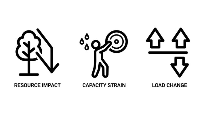 Resource impact capacity strain and load change industrial icons with resource capacity industry management optimization efficiency analysis business logistics operations planning strategy