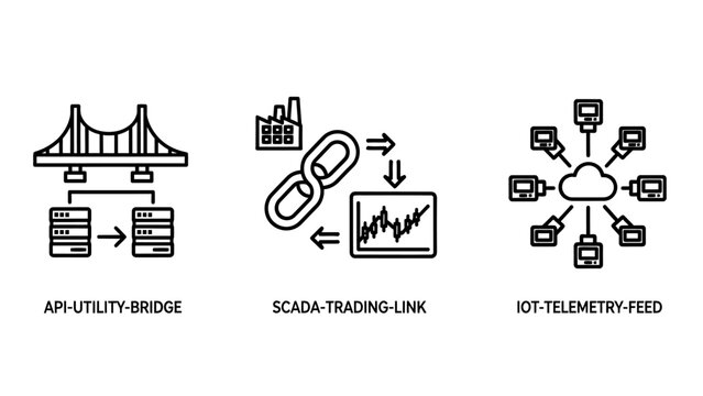 Network and infrastructure connectivity icons set with telemetry infrastructure connection technology integration communication architecture interface protocol transmission exchange