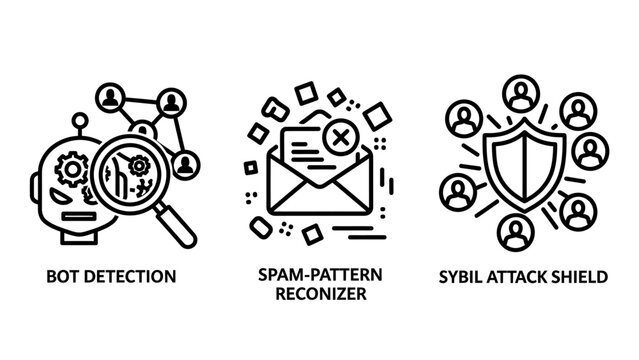 Cybersecurity protection and threat detection icons set with security cybersecurity detection protection phishing intelligence authentication encryption integrity filtering prevention