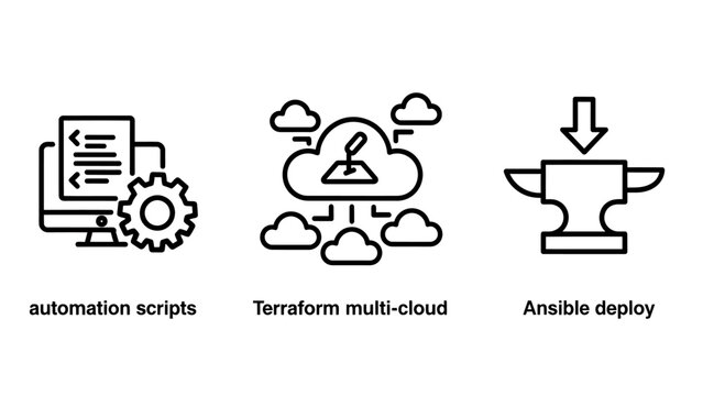 It automation and infrastructure deployment icons set with multi cloud automation deployment infrastructure computing technology software development technical management workflow platform