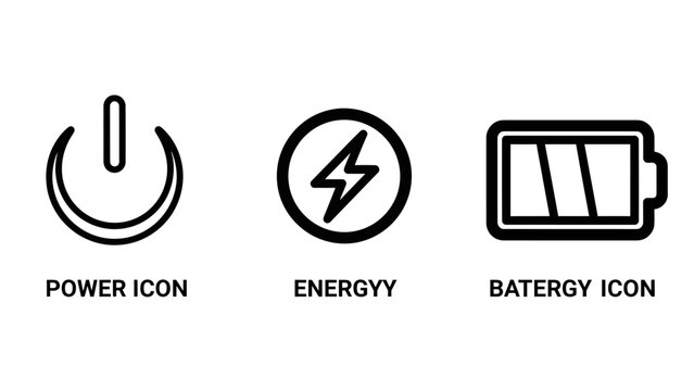 Power and battery energy charging vector icons set with charging electricity electric lightning capacity electronics technology indicator portable connection activation graphical equipment