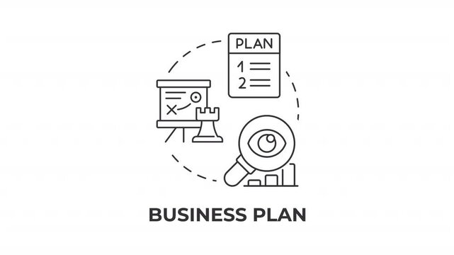 Business plan line concept icon animation. Corporate visionary milestones. Agile growth framework development. Animated outline round motion graphic. Minimal HD video with alpha channel