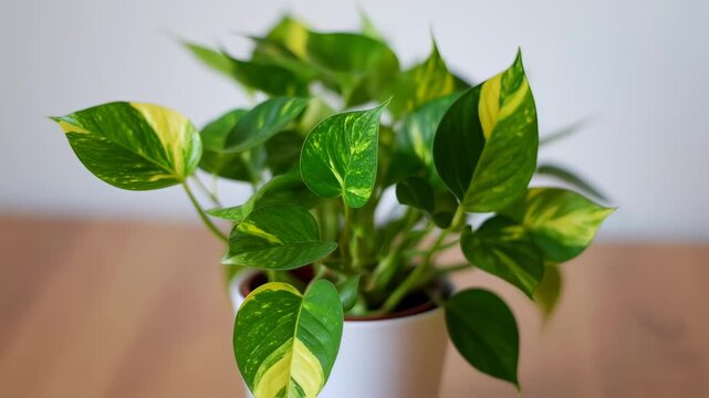 Variegated pothos plant in a pot