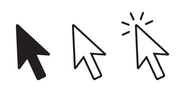 Arrow mouse cursor icons set for web design showcasing navigation pointer and clicking movement effect.