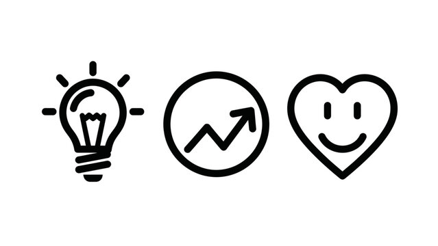 Innovation growth and happiness concept line icons with innovation lightbulb increase happiness business strategy development positive wellbeing motivation inspiration minimalist marketing
