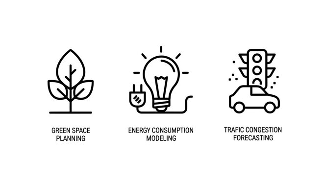 Sustainability and urban planning environmental concepts icon set with sustainability environment planning conservation electricity consumption transportation forecast efficiency infrastructu