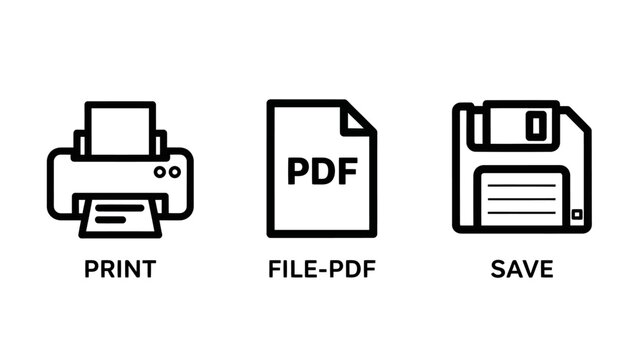 Set of office productivity and data management icons including print document file pdf and save diskette with document computer diskette printing technology interface business software