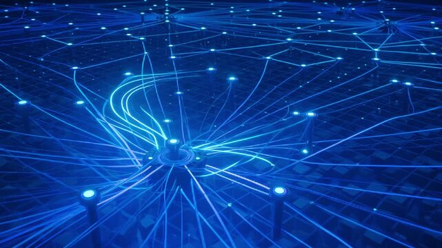 Futuristic digital network abstract glowing blue data flow cyberspace connection technology background design