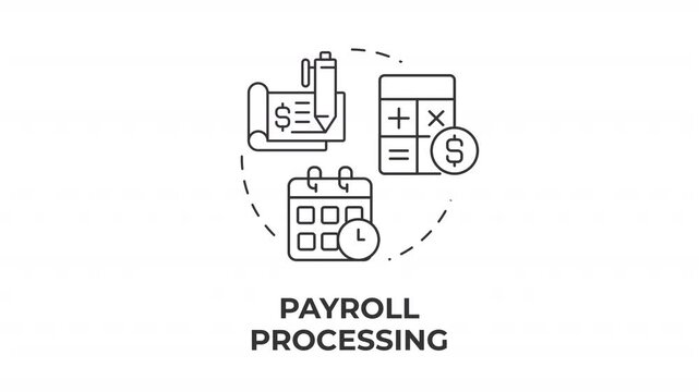 Payroll processing line concept icon animation. Workforce compensation solutions. Financial operations management. Animated outline round motion graphic. Minimal HD video with alpha channel