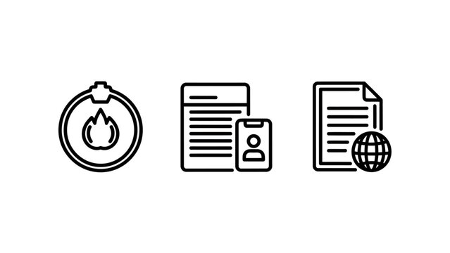 Set of icons illustrating business documents and information assets with document business clipboard information corporate management identity internet security graphical branding protocol
