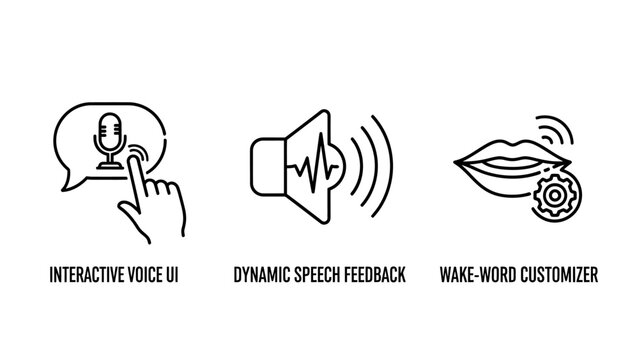 Interactive voice UI dynamic speech feedback and wake word customizer icons with interactive feedback customizer microphone technology interface assistant settings communication recognition