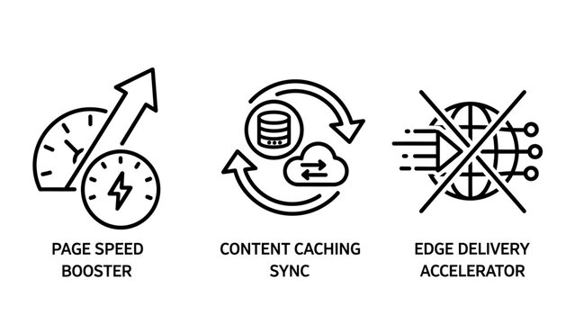 Web performance and optimization technical icon set with performance optimization delivery accelerator technology internet infrastructure graphics collection technical computing software