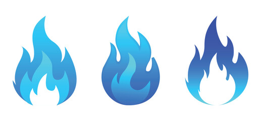 Blue flame icons in different styles isolated on white background © Hp Pixels