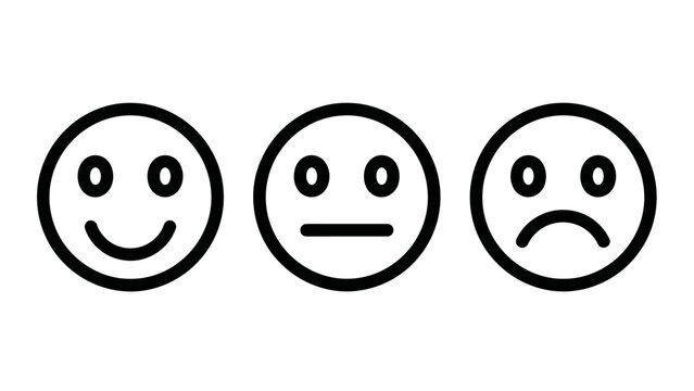 Set of three linear emotion icons showing different satisfaction levels with emotions feedback satisfaction customer experience expressions sentiment analysis measurement communication