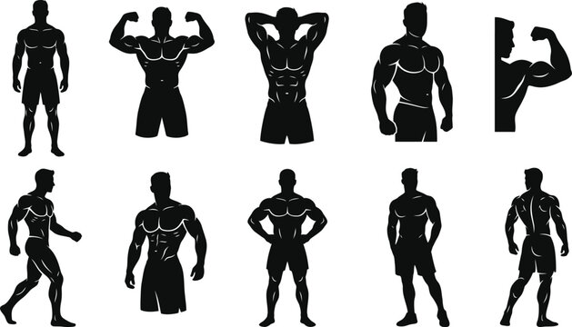 Muscular Male Bodybuilder Silhouettes Collection