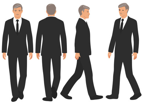 Businessman in Black Suit, Four Views - Professional Presentation