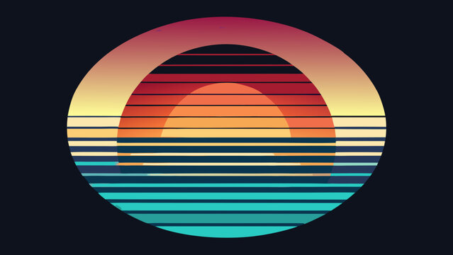 Retro synthwave sunset design with synthwave vaporwave gradient landscape eighties nineties abstract colorful aesthetic nostalgia background illustration seascape