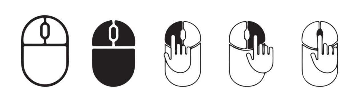 Computer mouse icons showing left and right click actions with hand pointer gestures for guides.