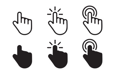 Fototapeta premium Hand cursor pointer and finger clicking icons on transparent background vector set.