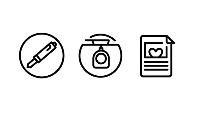Document and creative signing icon set with document contract creative application business personal agreement stationery illustration interface signature official certificate expressive