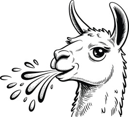 Fototapeta premium A llama spitting water droplets from its mouth in a humorous illustration