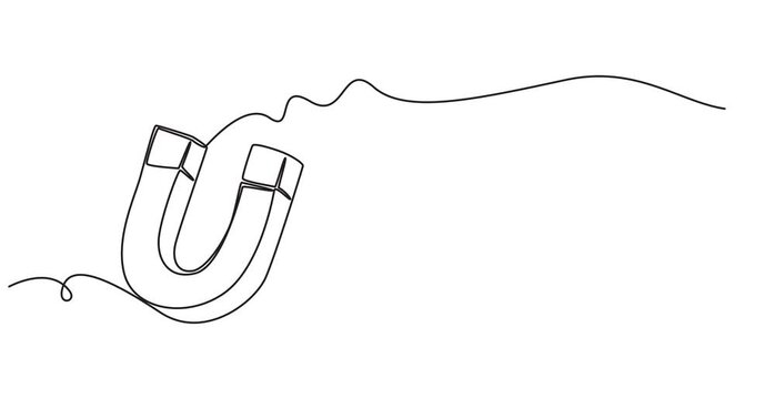Animated self drawing of continuous line draw of magnet with hand, Full length one line animation, one line drawing of magnet with hand and power sign single line vector illustration.