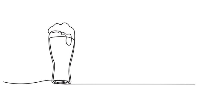 Self drawing animation one continuous line draw, logo, Abstract hand with two mugs, glass beer, Continuous line drawing beer glass, bottle, one line art, minimalist drink icons video, Alcohol and cock
