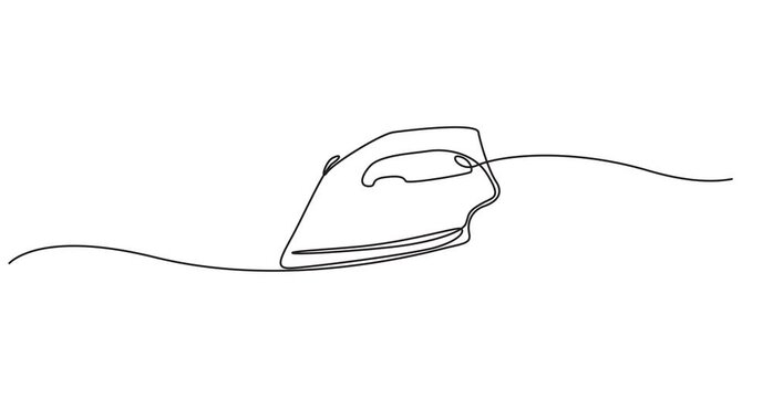 Self drawing line animation cloth ironing electric home appliance continuous one single line drawn concept video, Full length single line animation illustration. Electricity household gadget template.