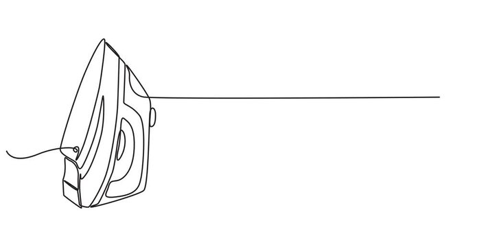 Self drawing line animation cloth ironing electric home appliance continuous one single line drawn concept video, Full length single line animation illustration. Electricity household gadget template.