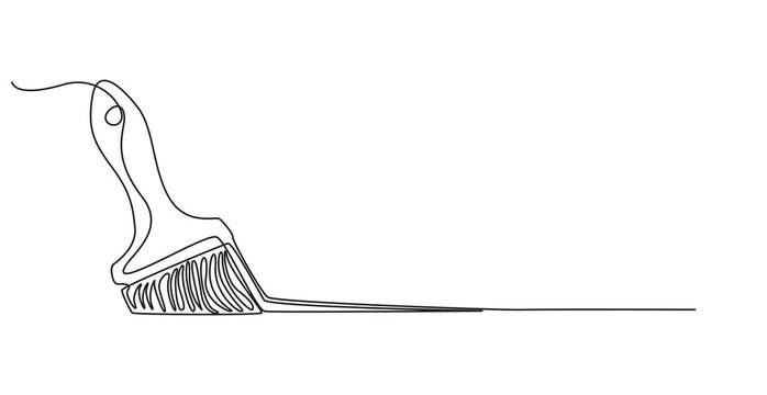 Self animated continuous one line drawing of paint brush. Full length single line art 4k animation, Animated self drawing of Paint brushes continuous one line drawing. white background vector. minimal