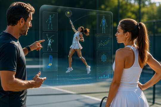 Futuristic AI Tennis Serve Optimization with Biomechanical Motion Analysis and Smart Coaching Technology on Court