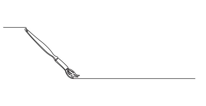 Self animated continuous one line drawing of paint brush. Full length single line art 4k animation, Animated self drawing of Paint brushes continuous one line drawing. white background vector. minimal