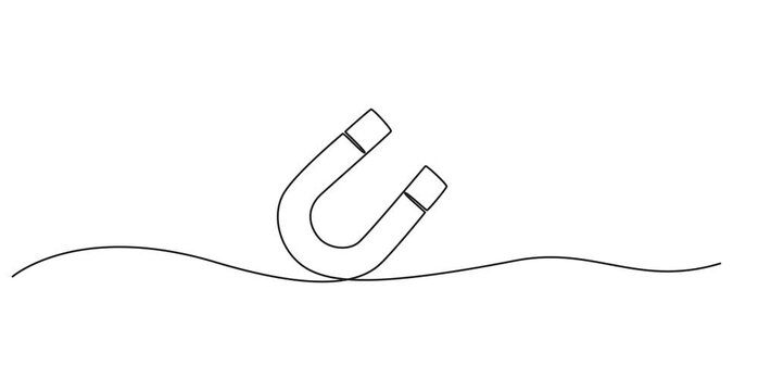 Animated self drawing of continuous line draw of magnet with hand, Full length one line animation, one line drawing of magnet with hand and power sign single line vector illustration.