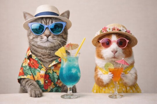 Stylish animals enjoying cocktails.