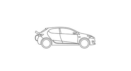 Fototapeta premium Outline of an electric car connected to a charging cable.