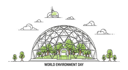 Geodesic dome greenhouse with trees and plants, World Environment Day concept © Zeyi
