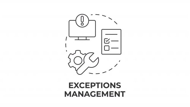 Exceptions management line concept icon animation. Automated issue resolving workflow. Business operations maintenance. Animated outline round motion graphic. Minimal HD video with alpha channel