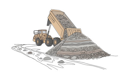 Heavy Duty Dump Truck Unloading Gravel Pile on Construction Site © Zeyi