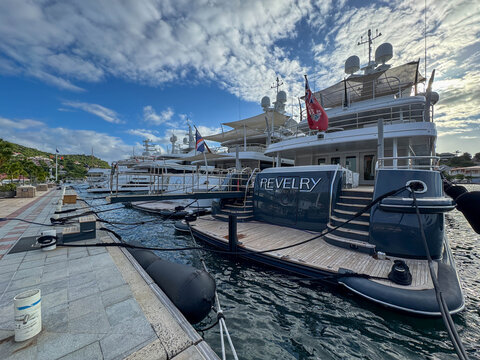Walking through the streets of Gustavia, St. Barts harbor looking at the yachts.