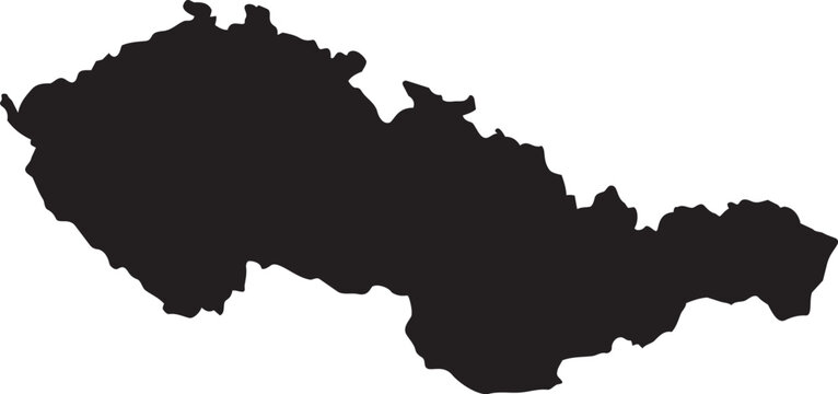 Black silhouette map of Czech Republic a simple vector outline for travel and geography concepts isolated on white background