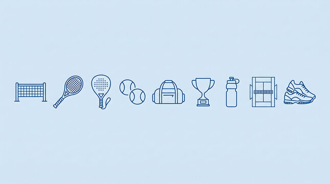 Flat icons collection of sports and leisure activities with minimalist design and clean blue background