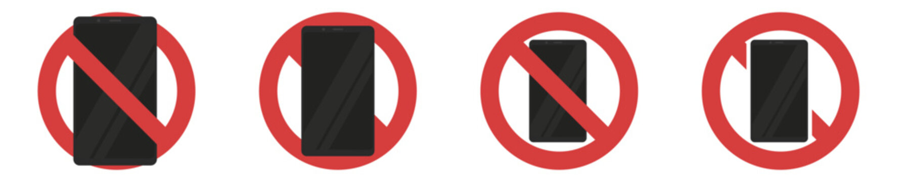 Set of vector icons illustrating a ban on using cell phones in quiet zones