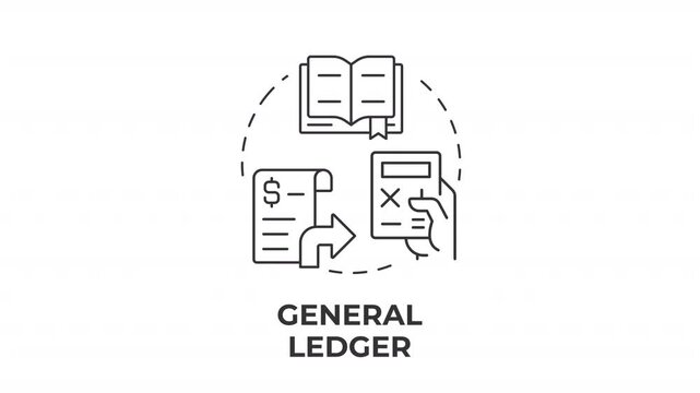 General ledger line concept icon animation. Modern corporate accounting framework. Business intelligence metrics. Animated outline round motion graphic. Minimal HD video with alpha channel