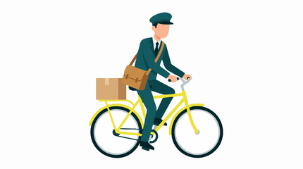 Naklejka premium Postman on bicycle delivering mail and packages, flat illustration