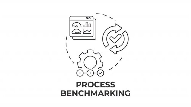 Process benchmarking line concept icon animation. Operational excellence frameworks. Business system analysis. Animated outline round motion graphic. Minimal HD video with alpha channel