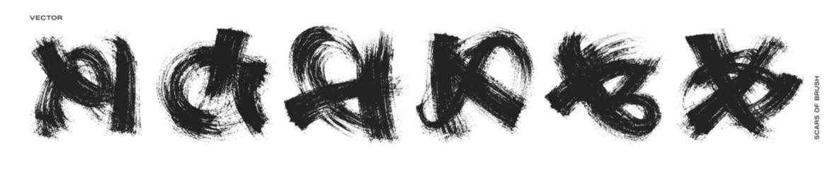 Obraz premium Freehand artwork featuring distinct brush strokes forming an abstract composition, evoking artistic expression and traditional aesthetics.