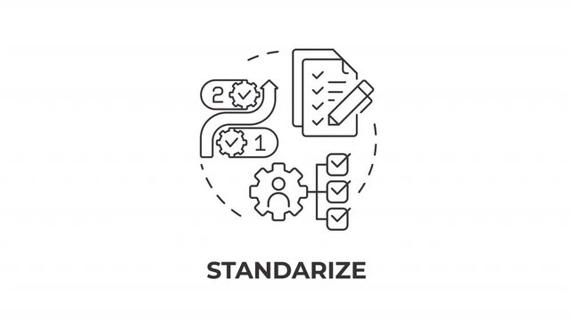 Standarize line concept icon animation. Optimizing business processes. Operating procedures streamlining. Task management. Animated outline round motion graphic. Minimal HD video with alpha channel