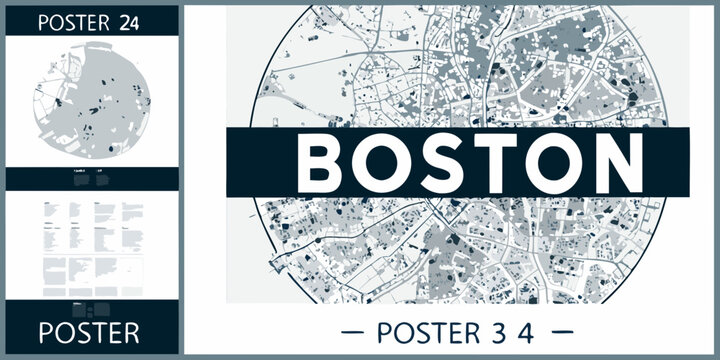 boston city map poster with circular design